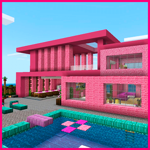 Pink house with furniture. Craft maps and mods Icon